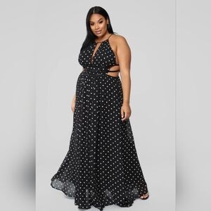 Fashion Nova Black and White Halter Maxi Gown